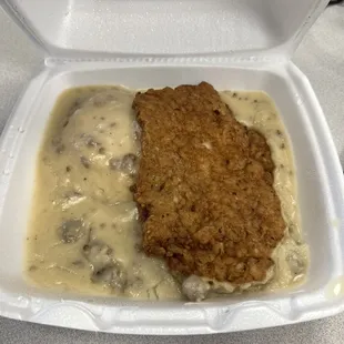 chicken fried with gravy and mushroom gravy