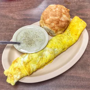 Ham &amp; Cheese Omelette w/ Grits &amp; Monster Homemade Biscuit: Spring Valley