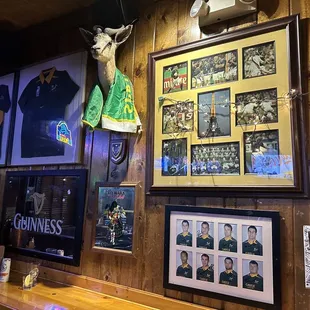 a wall full of memorabilia