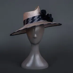 Garden Party? Grey parasisal hat with navy/grey bias  binding. Perfect for wedding or horse racing event too.  Michele Zephier Photogrphy