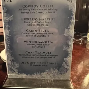 Winter bar menu