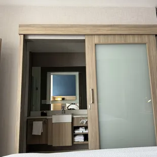 View of bathroom from Bed