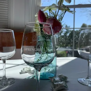 Table with glassware.