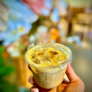 Caramel Brûlée cold foam. Uses sweetened condensed milk and scorched earth, along with coffee. 12 ounces and is good, but worth $7?