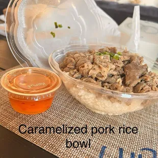 Caramelized pork rice bowl