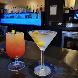 Pomegranate margarita and a dirty martini