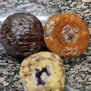 Assorted vegan muffins! Double chocolate, chocolate pumpkin, and blueberry.