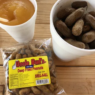 Peach smoothie and peanuts