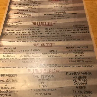 the menu of a restaurant