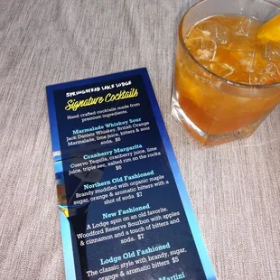 a drink and menu