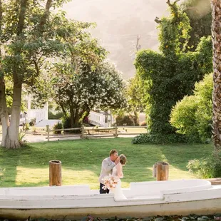 Boat and lush gardens