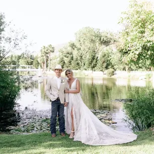 Gorgeous couple in front of the pond