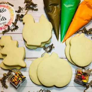 a variety of decorated cookies