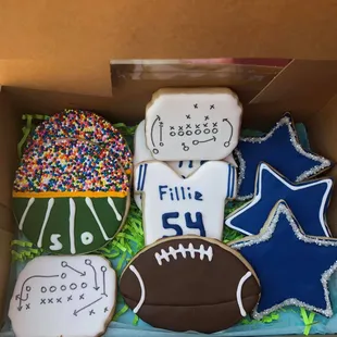 a box of decorated cookies