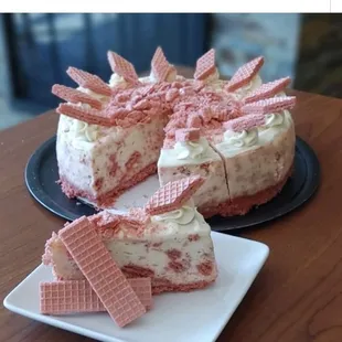 strawberry Vanilla waffle cheesecake