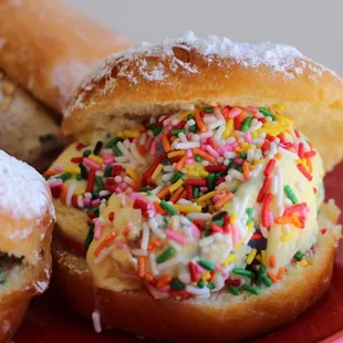 Sprinkled ice cream + Sprinkles Donut = Donut Ice Cream Sandwich = YUM!!