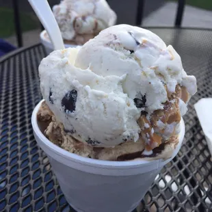 Espresso explosion on the bottom and banana peanut butter chip on top. Both amazing!