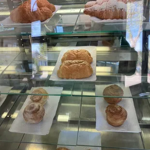 As well as plain, almond and chocolate croissants; cinnamon buns, and bagels with cream cheese.