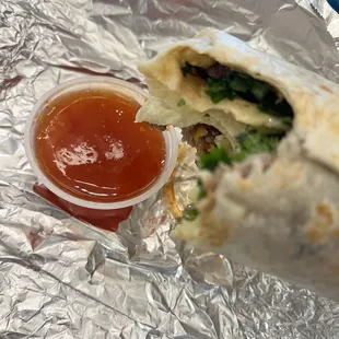 Duck burrito and sauce