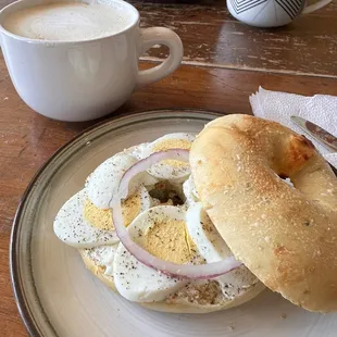 Egg Bagel Sandwich Caffe Latte