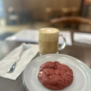 Velvet cookie and latte