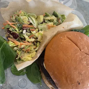 The Shroom Cap Sandwich and Brussel Sprout Slaw.