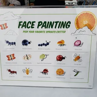 a sign for face painting