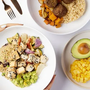 Vegan options like our Tofu or Falafel protein bowls.