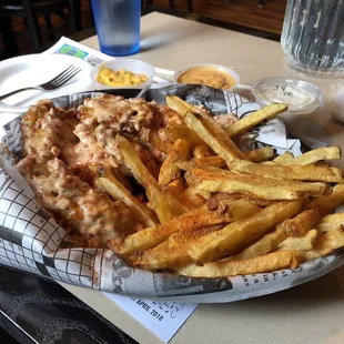 Wednesday night special: dozen wings + fries for $9.95 (Blazin Bacon Ranch shown with jalapeño cheddar, chipotle, and blue cheese sides)