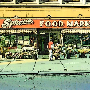 a woman standing in front of a store