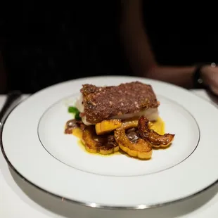 Almond and olive crusted halibut