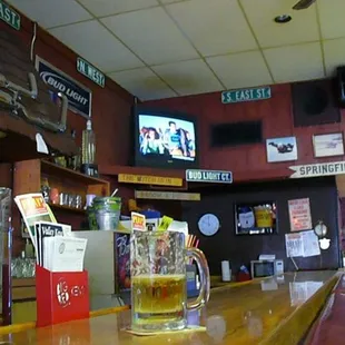 a glass of beer on the bar