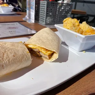 Breakfast wrap and potatoes