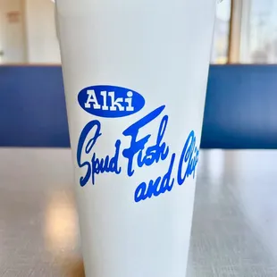 a plastic cup on a table