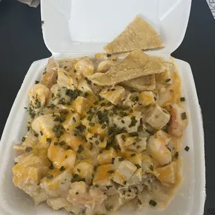 Chicken and shrimp Alfredo Potato