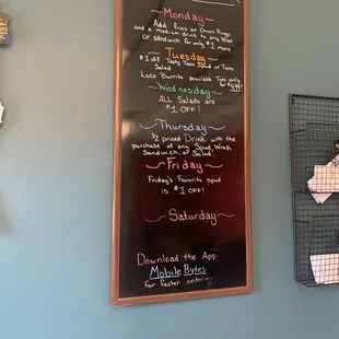 a menu on the wall