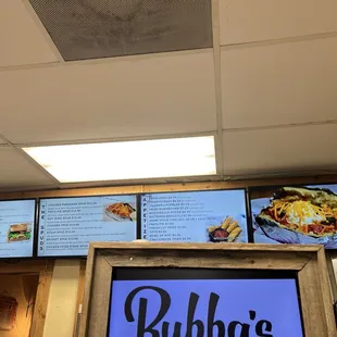 menus on the wall of the restaurant