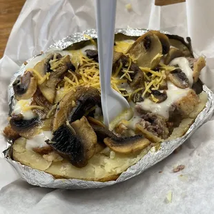 Chicken Fried Steak Spud (I added Sauteed Mushrooms)