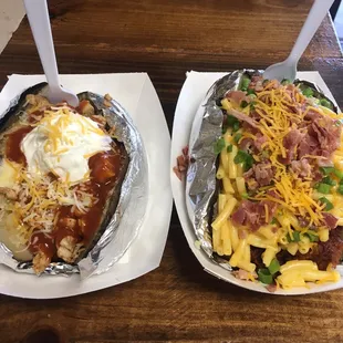 Chicken Enchilada Spud and Macaroni &amp; Cheese Spud add brisket!