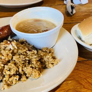 sausage, rice, and beans