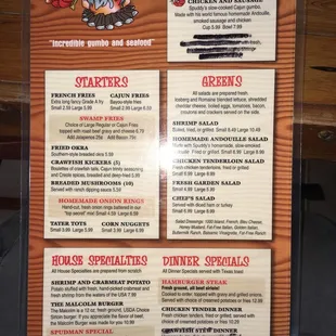 Menu.  Homemade andouille!!!