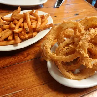 Cajun fries and onion rings ("small" portions).