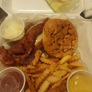 Turkey Burger with Pepperjack cheese &amp; bacon.