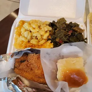 Catfish, mac n cheese &amp; collard greens