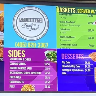 The menu