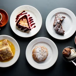 a variety of desserts on plates