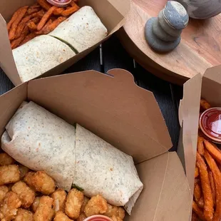 Buffalo Chicken Wraps with Tater Tots/Fries