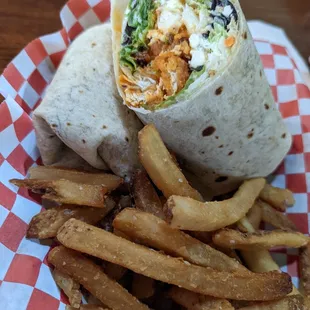 Buffalo wrap with fries