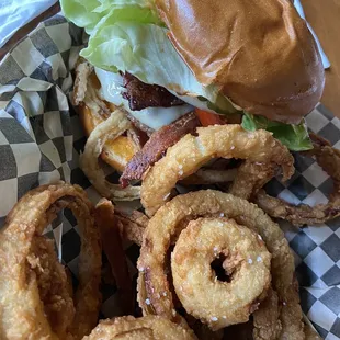 Double Bluff Burger and Onion Rings