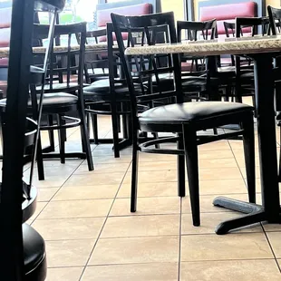 tables and chairs in a restaurant